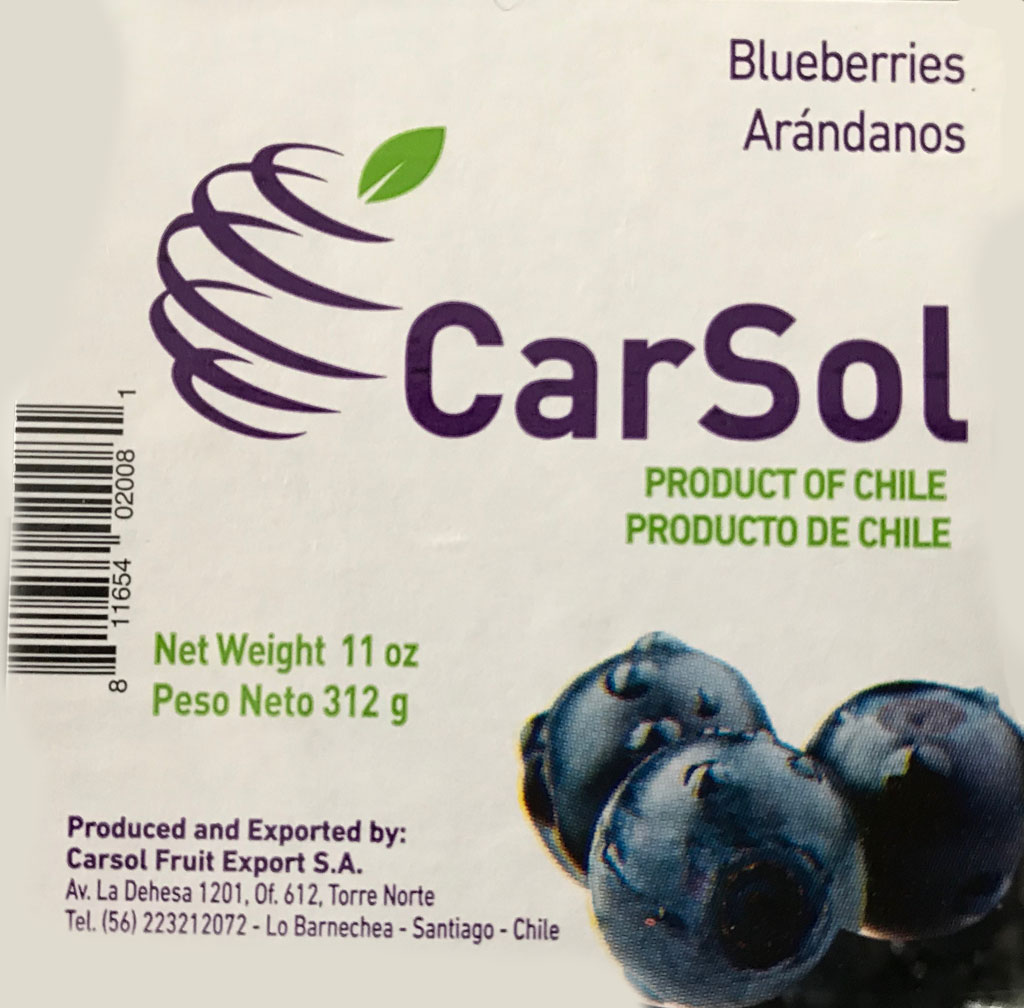 Blueberry package label