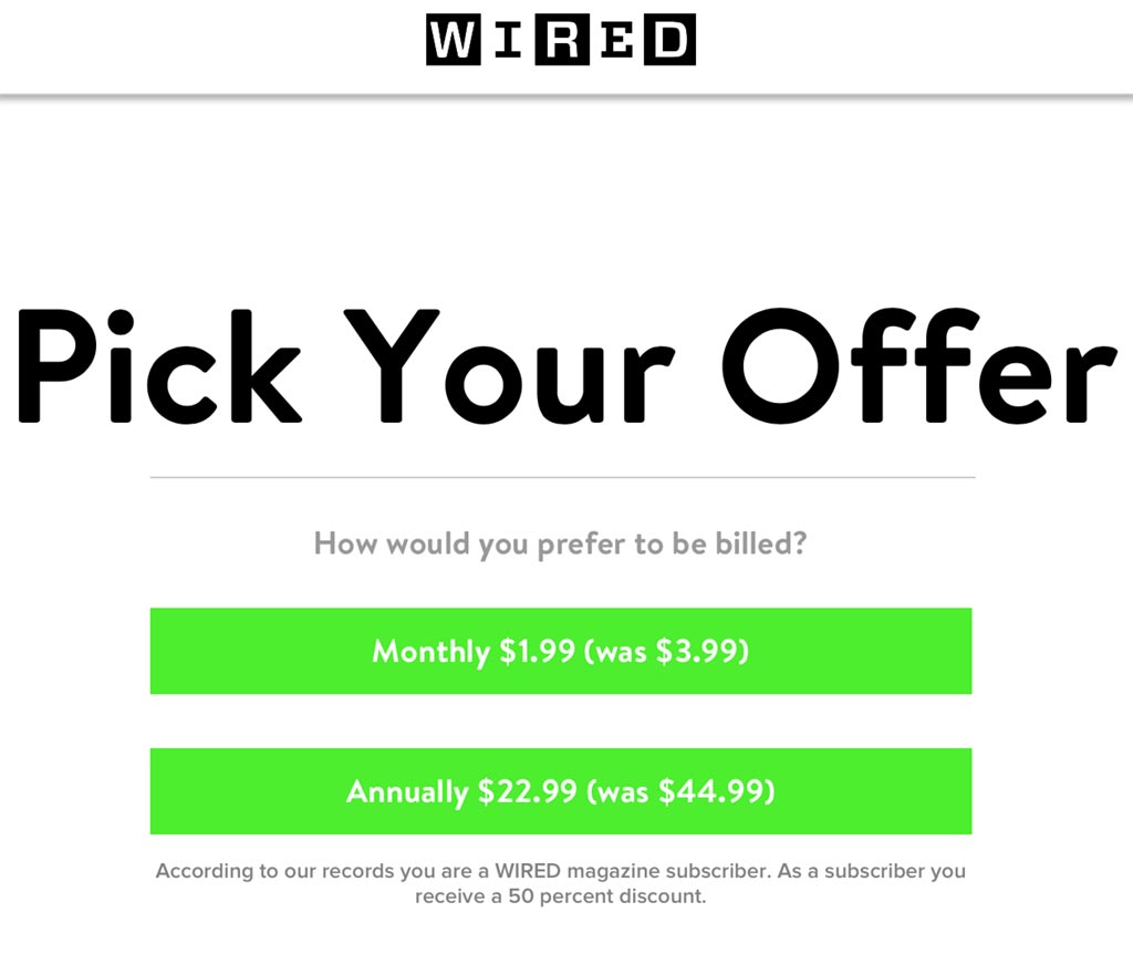 Wired magazine pricing